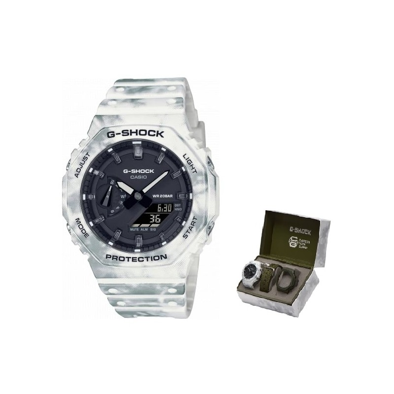 Montre CASIO G-SHOCK Mod. OAK - ALPINE CAMO SERIE Special Edt. SNOW CAMOUFLAGE + Extra Case & Strap ***Special Price*** GAE-2100